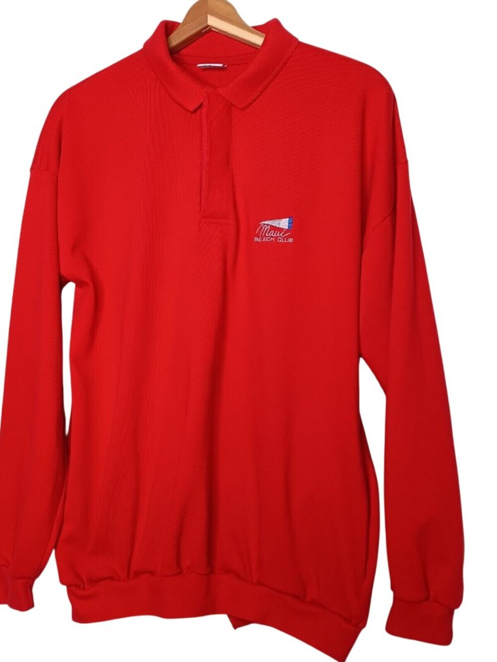 Crazy Shirt Hawaii Maui Beach Club Men Large Shirt Long Sleeve Red Collared Polo